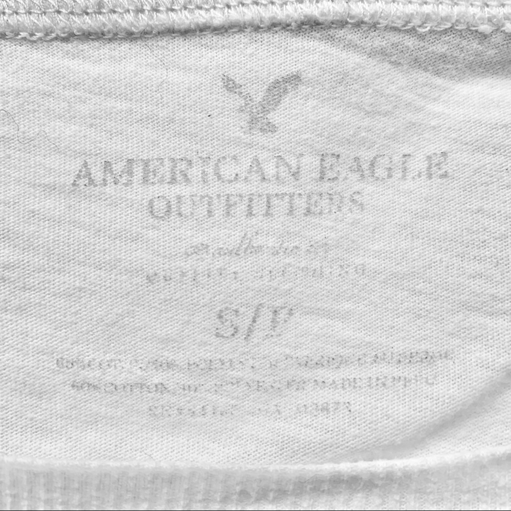 American Eagle Y2K VTG white blue varsity tee graphic sporty embroidered Elena - Picture 4 of 4